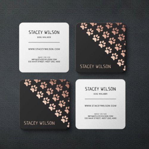 Elegant Rose Gold  Charcoal Walker  Pet Groomer Square Business Card