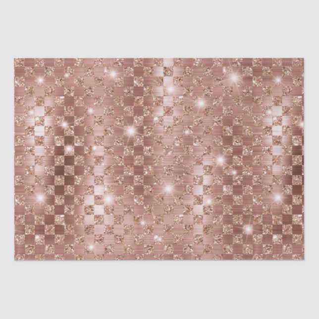 Elegant Rose Gold Checkered Metallic Glitter Tissue Paper (Front)