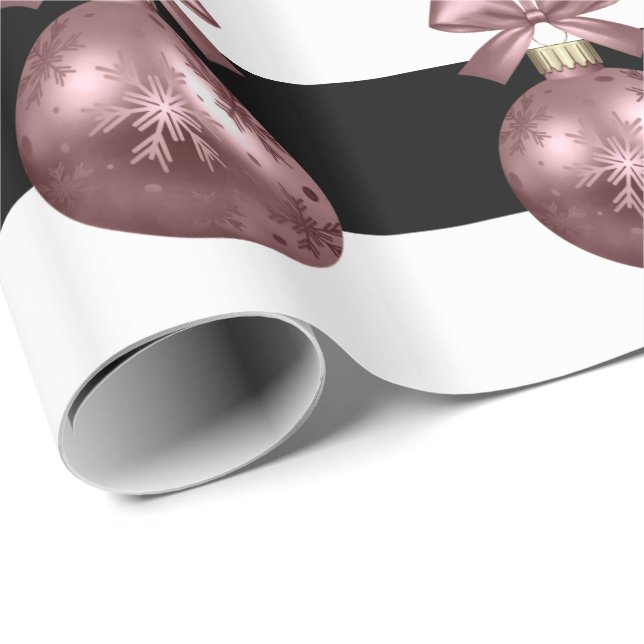 Elegant Rose Gold Christmas Ornament Pattern Wrapping Paper (Roll Corner)