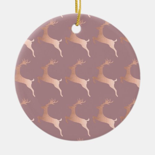 Elegant Rose Gold Christmas Reindeer Pattern Ceramic Ornament