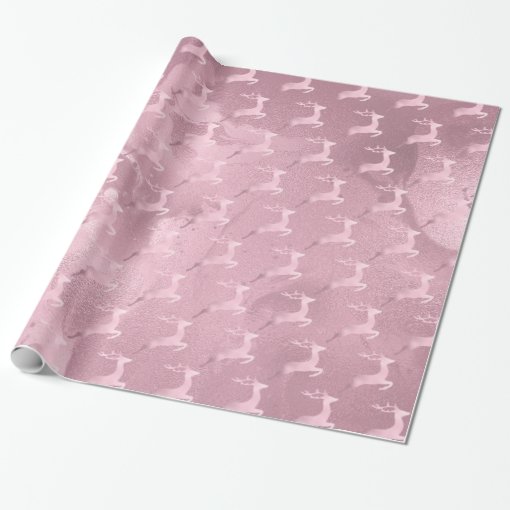 Elegant rose gold Christmas reindeer pattern Wrapping Paper Zazzle