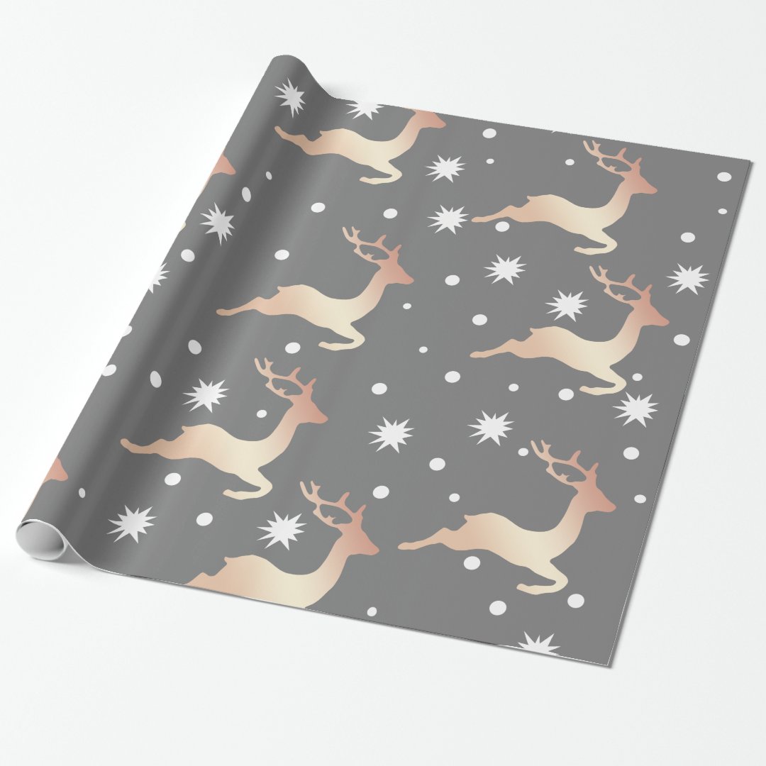 Elegant rose gold Christmas reindeer pattern Wrapping Paper Zazzle