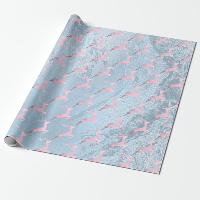 Elegant rose gold Christmas reindeer pattern Wrapping Paper (Unrolled)