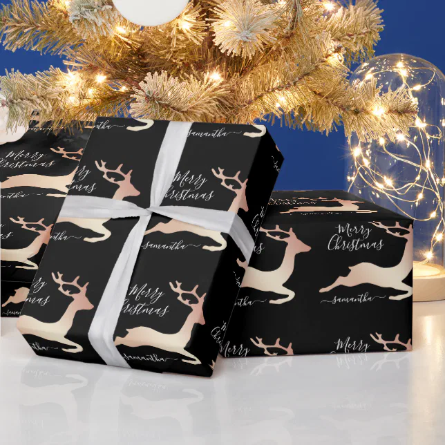 Elegant rose gold Christmas reindeer pattern Wrapping Paper Zazzle