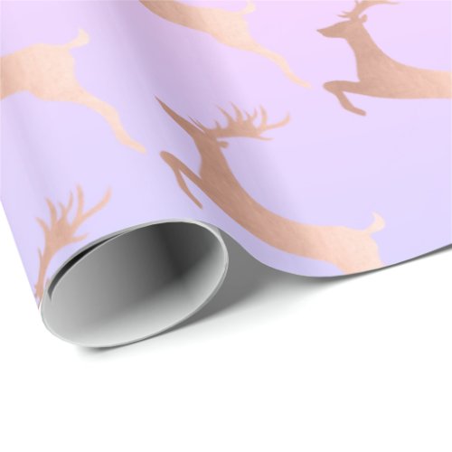 Elegant Rose Gold Christmas Reindeer Pattern Wrapping Paper