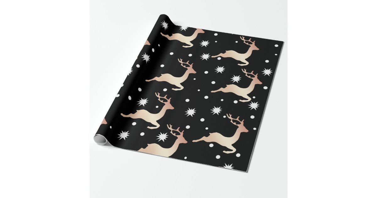 Elegant rose gold Christmas reindeer pattern Wrapping Paper Zazzle