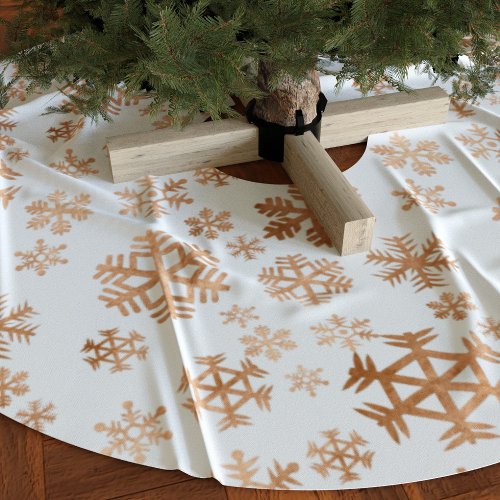 Elegant Rose Gold Christmas Snowflake Pattern Brushed Polyester Tree Skirt