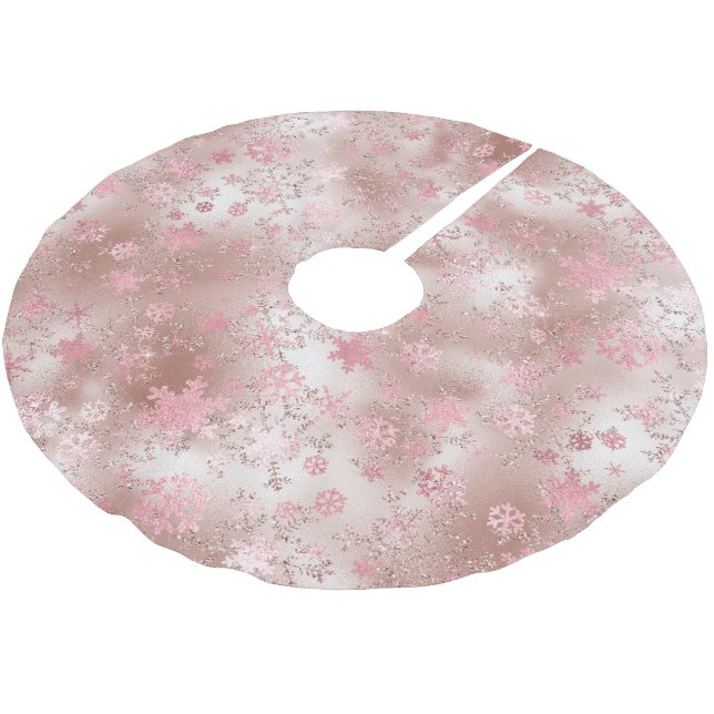 Elegant rose gold Christmas Snowflake Pattern Brushed Polyester Tree Skirt (Angled)