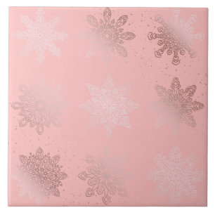 Elegant Rose Gold Christmas Snowflake Pattern Ceramic Tile