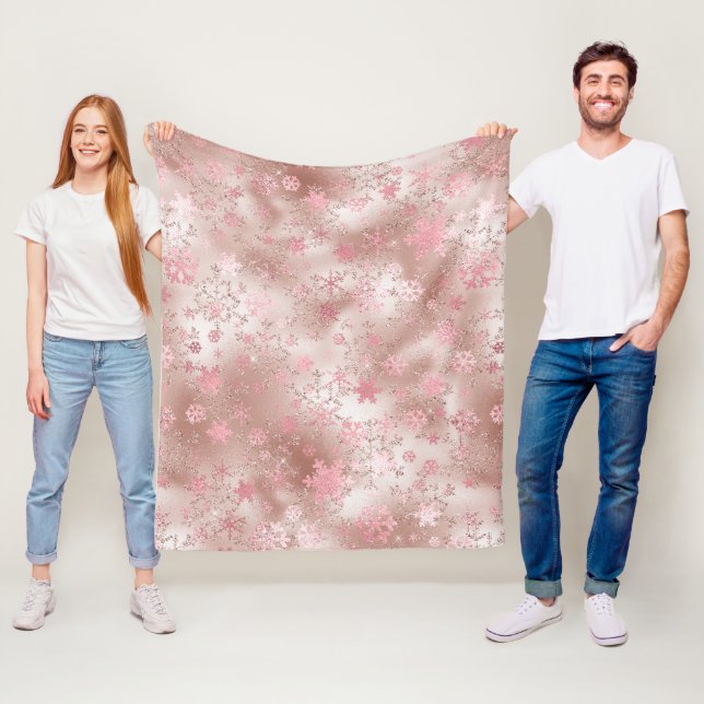 Elegant rose gold Christmas Snowflake Pattern Fleece Blanket (In Situ)