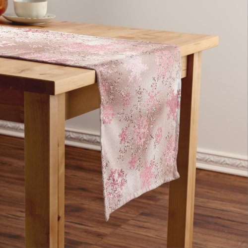 Elegant rose gold Christmas Snowflake Pattern Short Table Runner