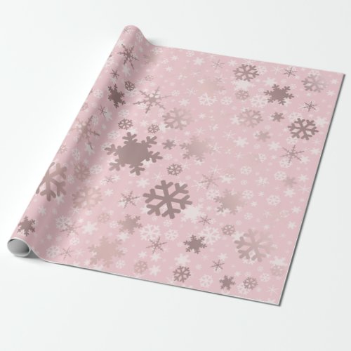 Elegant Rose Gold Christmas Snowflake Pattern Wrapping Paper