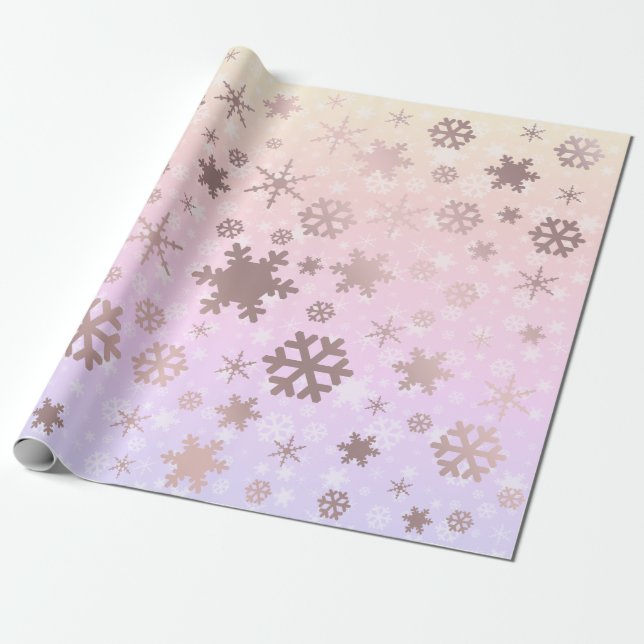 Elegant Rose Gold Christmas Snowflake Pattern Wrapping Paper (Unrolled)