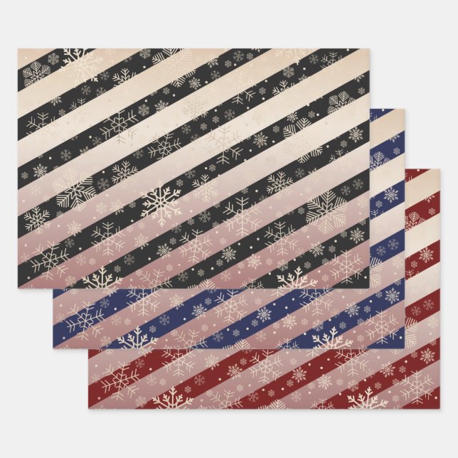 Elegant Rose Gold Christmas Snowflake Pattern  Wrapping Paper Sheets (Set)