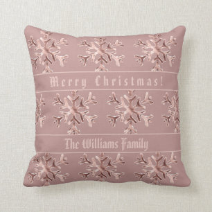Elegant Rose Gold Christmas Snowflakes Pattern Throw Pillow