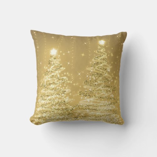 Elegant Rose Gold Christmas Sparkling Trees Throw Pillow