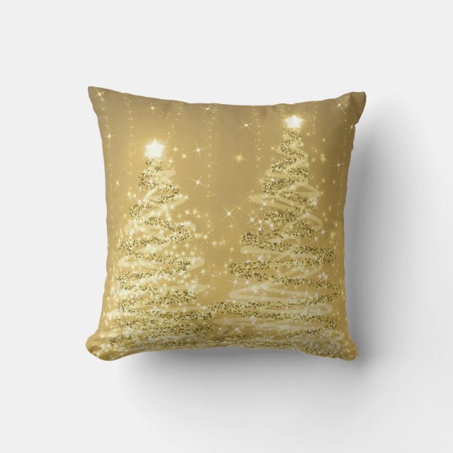 Elegant Rose Gold Christmas Sparkling Trees Throw Pillow (Front)