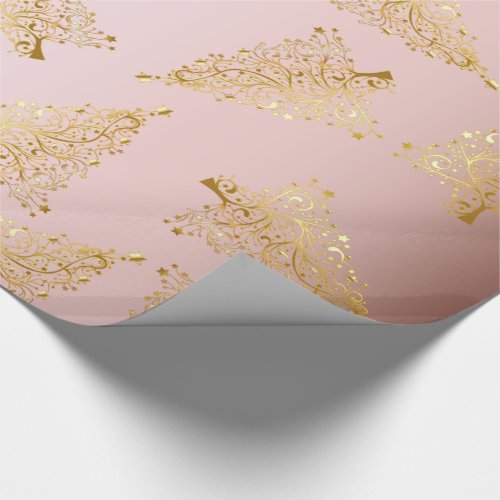 Elegant Rose Gold Christmas Tree Pattern Wrapping Paper