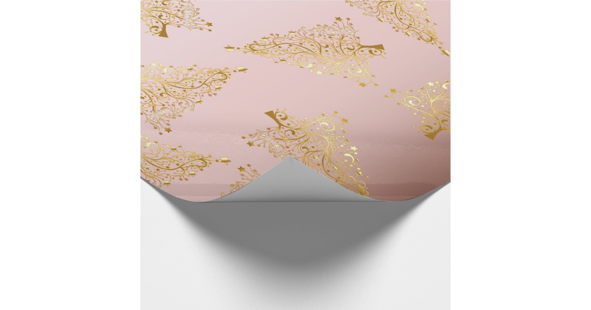 Elegant Rose Gold Christmas Tree Pattern Wrapping Paper | Zazzle