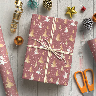 Elegant Rose Gold Christmas Tree Pattern Wrapping Paper
