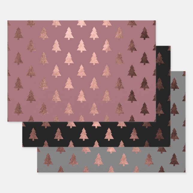Elegant Rose Gold Christmas tree pattern  Wrapping Paper Sheets (Set)