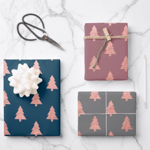 Elegant Rose Gold Christmas tree pattern   Wrapping Paper Sheets