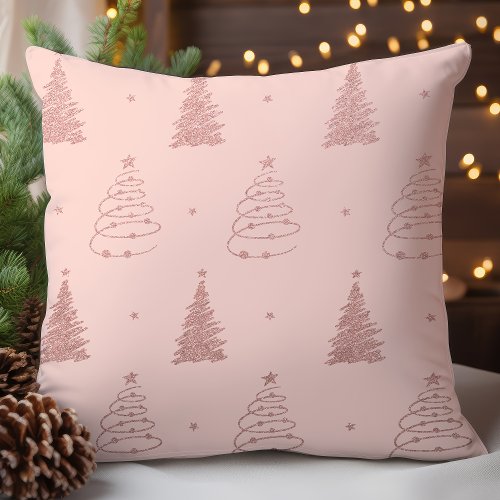 Elegant Rose Gold Christmas Trees Pattern Throw Pillow