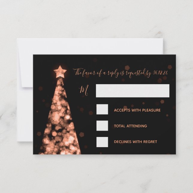Elegant Rose Gold Christmas Wedding RSVP Card (Front)
