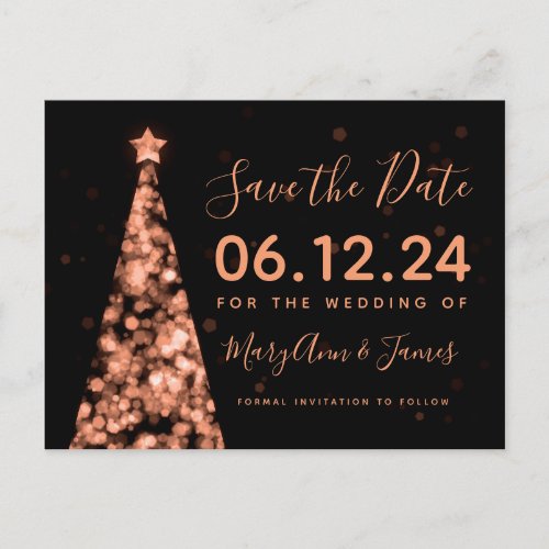 Elegant Rose Gold Christmas Wedding Save The Date Announcement Postcard