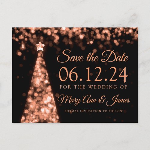 Elegant Rose Gold Christmas Wedding Save The Date Announcement Postcard