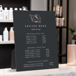 Elegant Rose Gold Conch Shell Pricing/Services Plaque