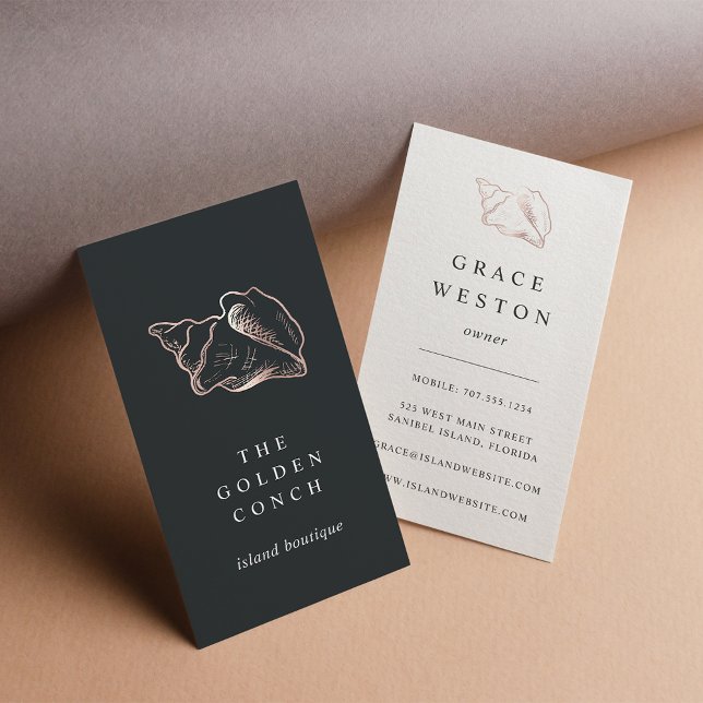Elegant Rose Gold Conch Shell Vertical Business Card (Creator Uploaded)