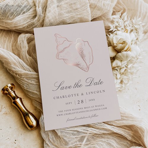 Elegant Rose Gold Conch Shell Wedding Save The Date