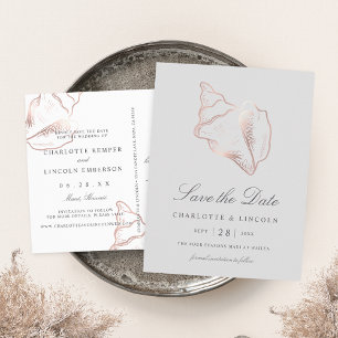 Elegant Rose Gold Conch Wedding Save the Date Announcement Postcard