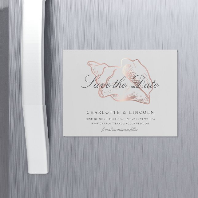 Elegant Rose Gold Conch Wedding Save the Date Magnetic Invitation (Creator Uploaded)