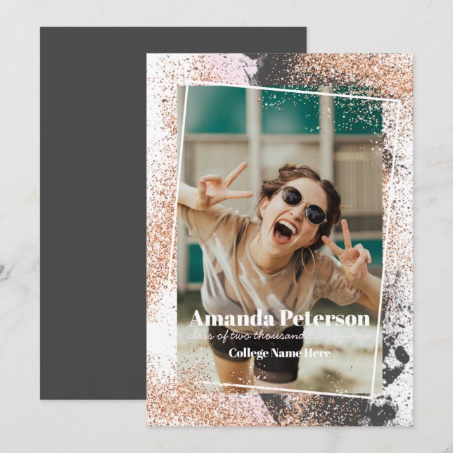 Elegant Rose Gold Confetti Graduation Announcement (Front/Back)