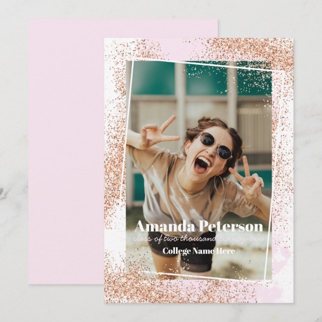 Elegant Rose Gold Confetti Graduation Announcement (Front/Back)