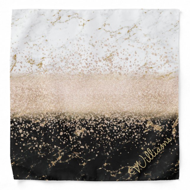 Elegant rose gold confetti marble design bandana (Front)