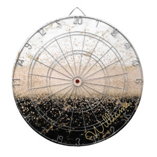 Elegant rose gold confetti marble design dartboard with darts