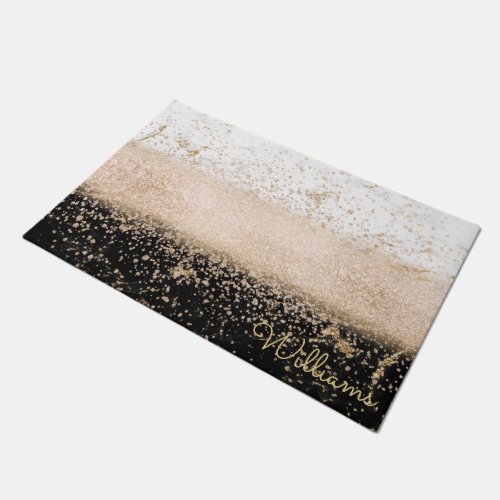 Elegant rose gold confetti marble design doormat