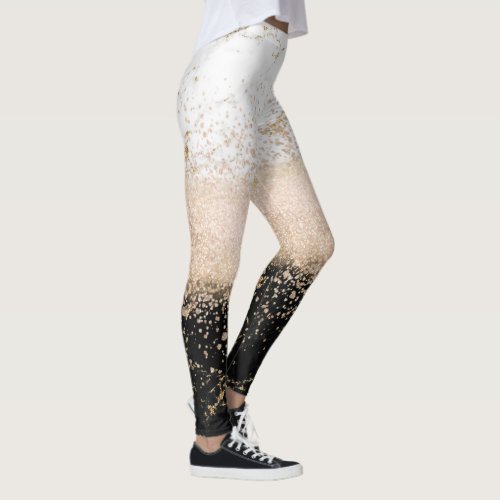 Elegant rose gold confetti marble design leggings