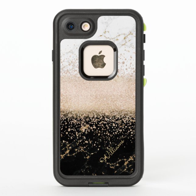 Elegant rose gold confetti marble design LifeProof iPhone case (Back)