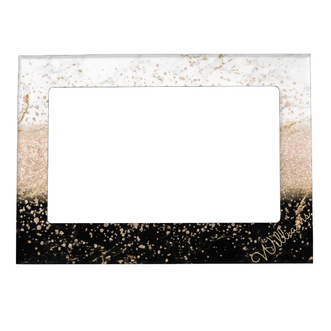 Elegant rose gold confetti marble design magnetic picture frame (Front)