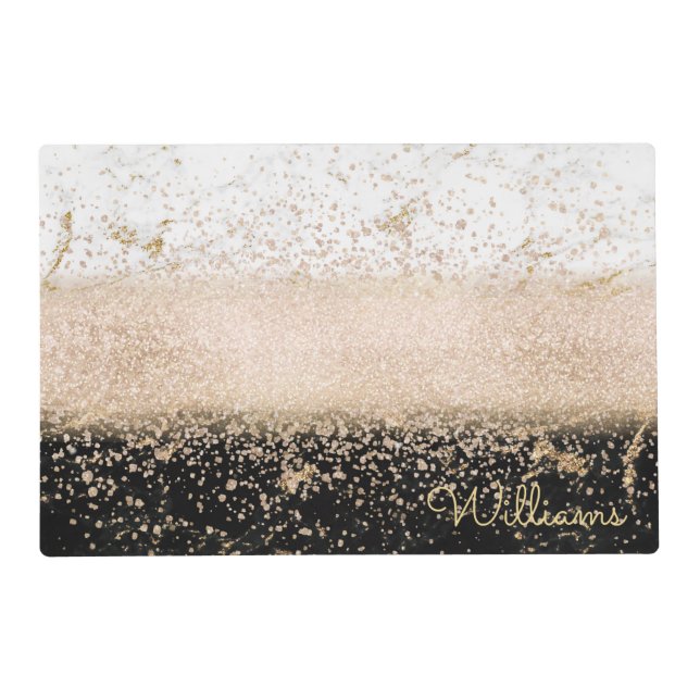 Elegant rose gold confetti marble design placemat (Front)