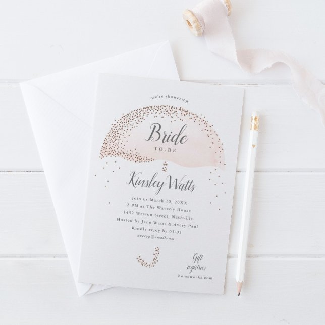 Elegant Rose Gold Confetti Pink Bridal Shower Invitation (Creator Uploaded)