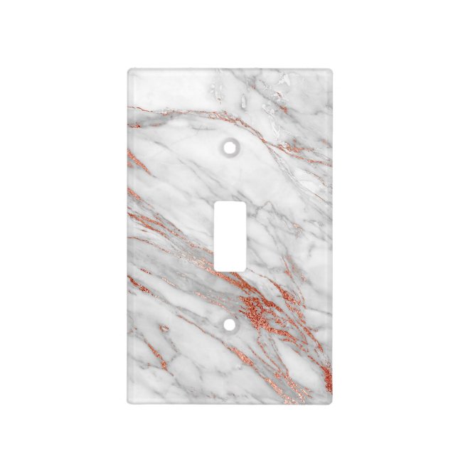 Elegant Rose Gold Copper Glitter  & White Marble Light Switch Cover (Front)