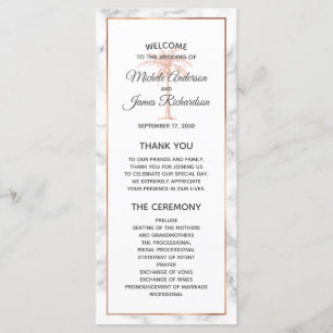 Elegant Rose Gold Copper Marble Palm Tree Wedding Program