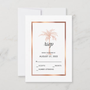 Elegant Rose Gold Copper Marble Palm Tree Wedding RSVP Card