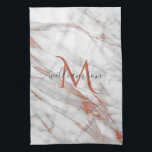 Elegant Rose Gold Copper White Marble Monogram  Kitchen Towel<br><div class="desc">Elegant Chic Rose Gold and White Marble Monogram home decor design ready to personalize with your monogram.</div>