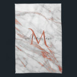 Elegant Rose Gold Copper White Marble Monogram  Kitchen Towel<br><div class="desc">Elegant Chic Rose Gold and White Marble Monogram home decor design ready to personalize with your monogram.</div>